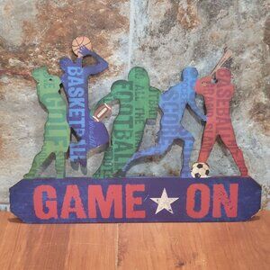 Game On Team Sports Metal Sign Wall Art Golf Basketball Football Soccer Baseball